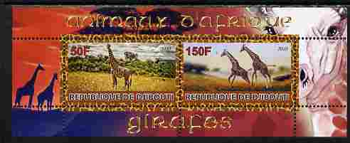 Djibouti 2010 Animals of Africa - Giraffes perf sheetlet containing 2 values unmounted mint, stamps on animals, stamps on giraffes