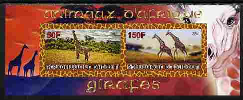 Djibouti 2010 Animals of Africa - Giraffes imperf sheetlet containing 2 values unmounted mint, stamps on animals, stamps on giraffes