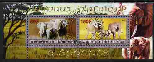 Djibouti 2010 Animals of Africa - Elephants perf sheetlet containing 2 values fine cto used, stamps on , stamps on  stamps on animals, stamps on  stamps on elephants