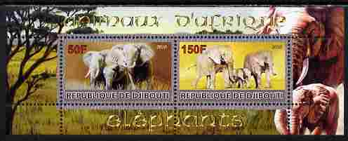 Djibouti 2010 Animals of Africa - Elephants perf sheetlet containing 2 values unmounted mint, stamps on animals, stamps on elephants