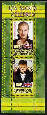 Djibouti 2010 Famous Scouts - David Beckham & Paul McCartney perf sheetlet containing 2 values fine cto used, stamps on personalities, stamps on sport, stamps on football, stamps on beckham, stamps on scouts, stamps on beatles, stamps on music