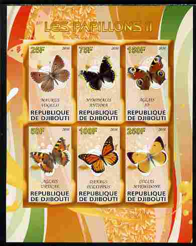 Djibouti 2010 Butterflies #02 imperf sheetlet containing 6 values unmounted mint, stamps on , stamps on  stamps on butterflies