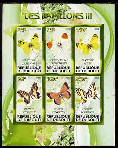 Djibouti 2010 Butterflies #03 imperf sheetlet containing 6 values unmounted mint, stamps on butterflies