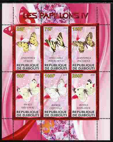 Djibouti 2010 Butterflies #04 perf sheetlet containing 6 values unmounted mint, stamps on , stamps on  stamps on butterflies