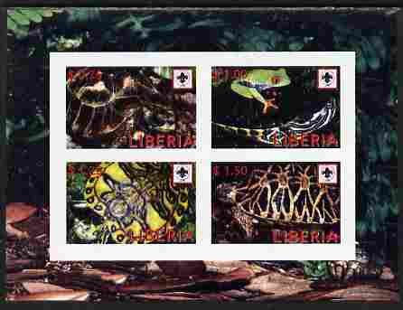 Liberia 2008 Turtles imperf sheetlet containing 4 values each with Scouts Logo unmounted mint, stamps on turtles, stamps on reptiles, stamps on scouts, stamps on frogs