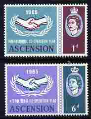 Ascension 1965 International Co-operation Year set of 2 unmounted mint SG 220-21, stamps on , stamps on  icy , stamps on 
