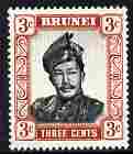 Brunei 1964-72 Sultan 3c black & lake-brown ordinary paper unmounted mint SG120, stamps on houses