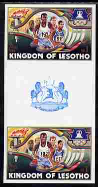 Lesotho 1984 Los Angeles Olympic Games 1m (Running) imperf proof gutter pair from the uncut proof sheet unmounted mint as SG 594, stamps on olympics, stamps on running, stamps on 