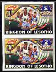 Lesotho 1984 Los Angeles Olympic Games 1m (Running) imperf proof pair from the uncut proof sheet unmounted mint as SG 594 slight wrinkles, stamps on olympics, stamps on running, stamps on 