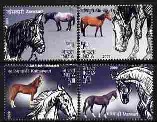 India 2009 Horses perf set of 4 values unmounted mint , stamps on animals, stamps on horses