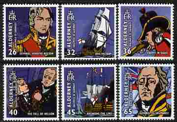 Guernsey - Alderney 2005 Bicentenary of Battle of Trafalgar perf set of 6 unmounted mint SG A253-58, stamps on ships, stamps on battles, stamps on nelson, stamps on 