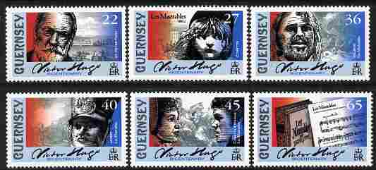 Guernsey 2002 Victor Hugos Les Miserables perf set of 6 values unmounted mint, SG 935-40, stamps on literature, stamps on entertainments, stamps on theatre, stamps on music, stamps on police