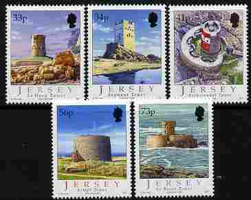 Jersey 2005 Coastal Towers perf set of 5 unmounted mint, SG 1235-9, stamps on towers, stamps on monuments