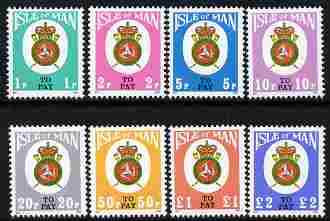 Isle of Man 1982 Postage Due Post Office Badge complete set of 8 unmounted mint, SG D17-24, stamps on postage due, stamps on postal