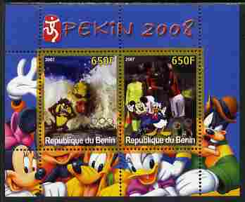 Benin 2007 Beijing Olympic Games #23 - Swimming & Football perf s/sheet containing 2 values (Disney characters in background) unmounted mint. Note this item is privately ..., stamps on sport, stamps on olympics, stamps on disney, stamps on swimming, stamps on football
