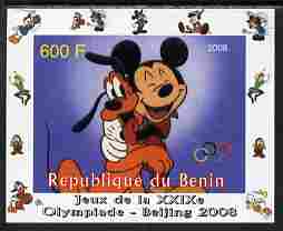 Benin 2008 Beijing Olympics - Disney Characters - Mickey & Pluto - individual imperf deluxe sheet unmounted mint. Note this item is privately produced and is offered pure..., stamps on disney, stamps on films, stamps on movies, stamps on cinema, stamps on cartoons