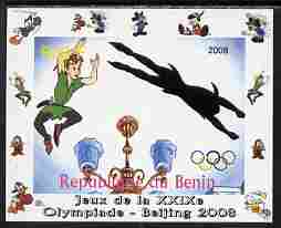 Benin 2008 Beijing Olympics - Disney Characters - Scenes from Peter Pan #3 - individual imperf deluxe sheet unmounted mint. Note this item is privately produced and is offered purely on its thematic appeal, stamps on disney, stamps on films, stamps on movies, stamps on cinema, stamps on cartoons, stamps on 