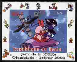 Benin 2008 Beijing Olympics - Disney Characters - Scenes from Mickey in Space #1 - individual imperf deluxe sheet unmounted mint. Note this item is privately produced and..., stamps on disney, stamps on films, stamps on movies, stamps on cinema, stamps on cartoons, stamps on space