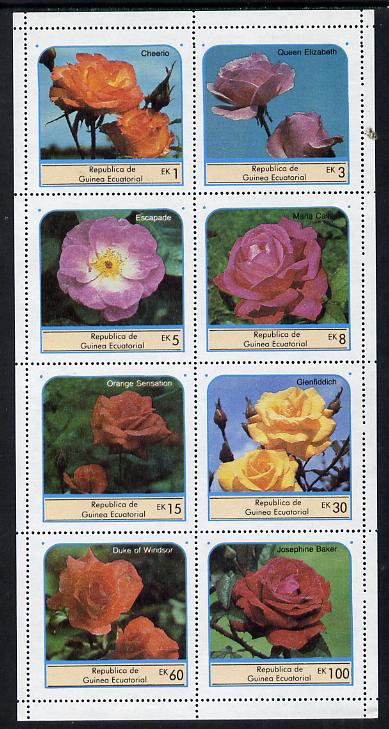 Equatorial Guinea 1976 Roses set of 8 unmounted mint (Mi 972-79A) , stamps on flowers    roses