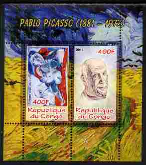 Congo 2010 Pablo Picasso perf sheetlet containing 2 values unmounted mint, stamps on personalities, stamps on arts, stamps on picasso
