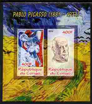 Congo 2010 Pablo Picasso imperf sheetlet containing 2 values unmounted mint, stamps on personalities, stamps on arts, stamps on picasso
