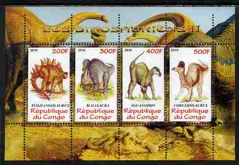 Congo 2010 Dinosaurs #02 perf sheetlet containing 4 values unmounted mint, stamps on dinosaurs