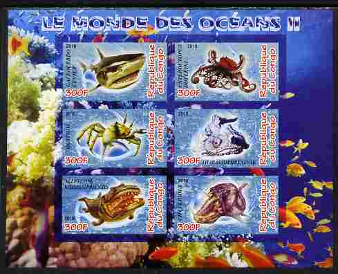 Congo 2010 Ocean Life #02 imperf sheetlet containing 6 values unmounted mint, stamps on marine life, stamps on fish, stamps on coral