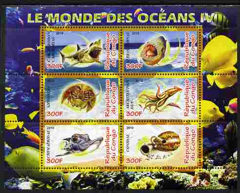 Congo 2010 Ocean Life #04 perf sheetlet containing 6 values unmounted mint, stamps on marine life, stamps on fish, stamps on coral