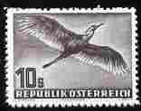 Austria 1950-53 Birds 10s Grey Heron  Maryland forgery unused, as SG 1220 - the word Forgery is printed on the back and comes on a presentation card with descriptive note..., stamps on maryland, stamps on forgery, stamps on forgeries, stamps on birds, stamps on herons