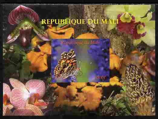 Mali 2010 Butterflies #05 with Orchids & Fungi in background imperf s/sheet unmounted mint. Note this item is privately produced and is offered purely on its thematic appeal,, stamps on butterflies, stamps on flowers, stamps on orchids, stamps on fungi