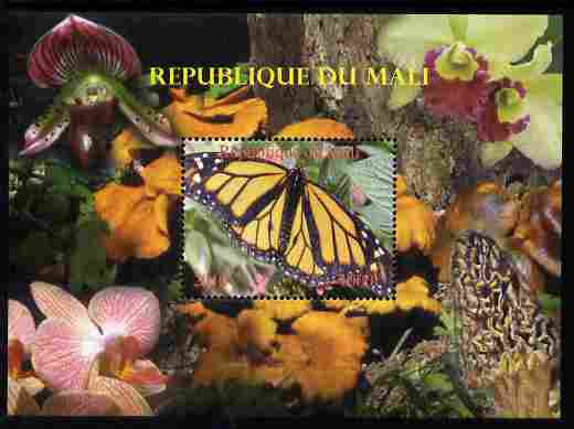 Mali 2010 Butterflies #06 with Orchids & Fungi in background perf s/sheet unmounted mint. Note this item is privately produced and is offered purely on its thematic appeal,, stamps on butterflies, stamps on flowers, stamps on orchids, stamps on fungi