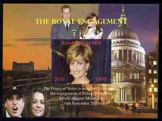 Mali 2010 Royal Engagement (William & Kate) #02 imperf s/sheet unmounted mint. Note this item is privately produced and is offered purely on its thematic appeal,, stamps on royalty, stamps on william, stamps on kate, stamps on diana