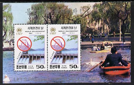 North Korea 1994 Environment Day (Water Pollution - showing Dam & Rowing) m/sheet unmounted mint, stamps on , stamps on  stamps on environment     dams    civil engineering     irrigation   rowing