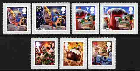 Great Britain 2010 Christmas with Wallace & Gromit self-adhesive perf set of 7 unmounted mint , stamps on , stamps on  stamps on christmas, stamps on  stamps on  tv , stamps on  stamps on cartoons, stamps on  stamps on self adhesives