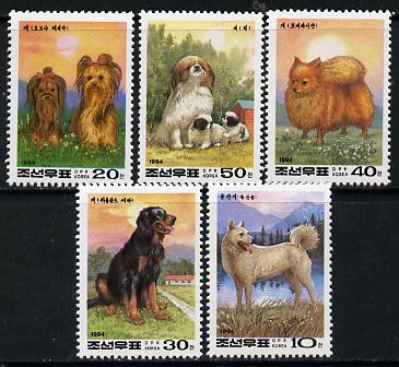North Korea 1994 Chinese New Year - Year of the Dog perf set of 5 unmounted mint, SG N3358-62, stamps on animals    dogs        phungsan        yorkshire terrier    shetland setter     spaniel     pomeranian, stamps on lunar, stamps on lunar new year