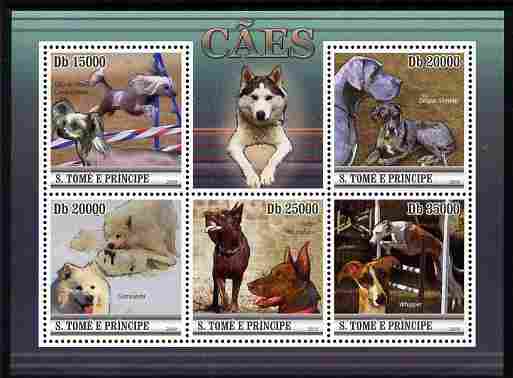 St Thomas & Prince Islands 2010 Dogs perf sheetlet containing 5 values unmounted mint, stamps on animals, stamps on dogs