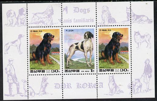 North Korea 1994 Chinese New Year - Year of the Dog sheetlet #3 containing 1wn and 2 x 30ch values, stamps on , stamps on  stamps on animals, stamps on  stamps on dogs, stamps on  stamps on pointer, stamps on  stamps on  gsd , stamps on  stamps on setter, stamps on  stamps on lunar, stamps on  stamps on lunar new year