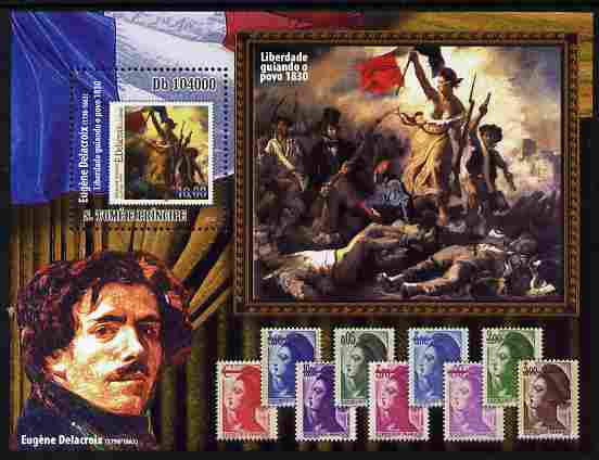 St Thomas & Prince Islands 2010 Stamp On Stamp - Eugene Delacroix perf m/sheet unmounted mint, stamps on stamponstamp, stamps on stamp on stamp, stamps on arts, stamps on battles