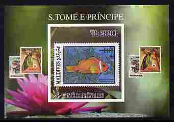St Thomas & Prince Islands 2010 Stamp On Stamp - WWF Anenome Fish (Maldive Islands) individual imperf deluxe sheet unmounted mint. Note this item is privately produced and is offered purely on its thematic appeal, stamps on stamponstamp, stamps on stamp on stamp, stamps on  wwf , stamps on fish, stamps on marine life