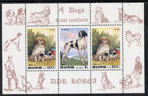 North Korea 1994 Chinese New Year - Year of the Dog sheetlet #5 containing 1wn and 2 x 50ch values, stamps on animals, stamps on dogs, stamps on pointer, stamps on  gsd , stamps on spaniel, stamps on , stamps on lunar, stamps on lunar new year