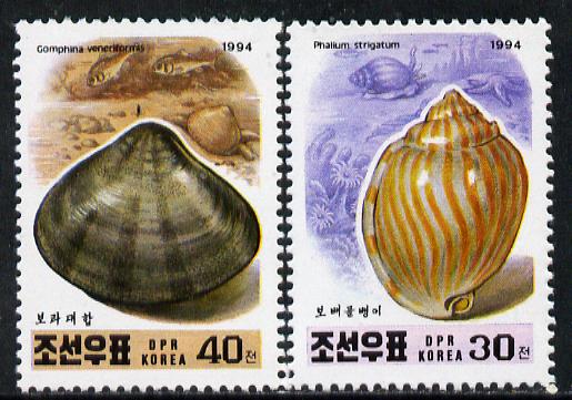 North Korea 1994 Shells perf set of 2 unmounted mint, SG N3412-13*, stamps on marine life, stamps on shells