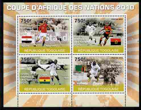 Togo 2010 Football Africa Cup of Nations #1 perf sheetlet containing 4 values unmounted mint, stamps on , stamps on  stamps on football