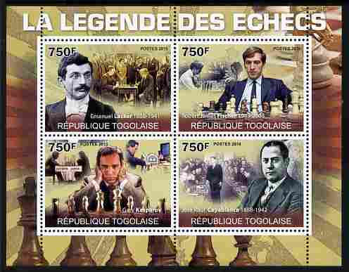 Togo 2010 Legends of Chess perf sheetlet containing 4 values unmounted mint, stamps on personalities, stamps on chess
