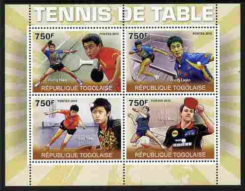 Togo 2010 Table Tennis perf sheetlet containing 4 values unmounted mint, stamps on sport, stamps on table tennis