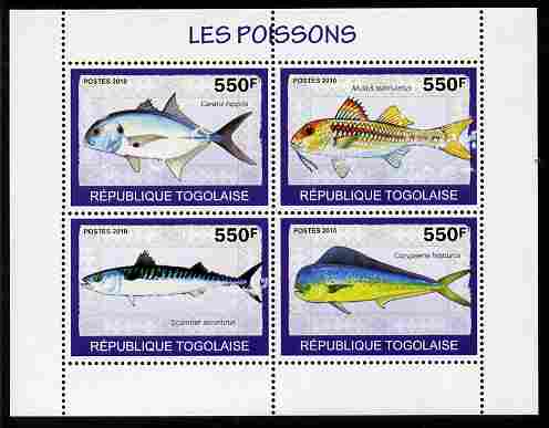 Togo 2010 Fish perf sheetlet containing 4 values unmounted mint, stamps on fish