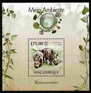 Mozambique 2010 The Environment - The Environment - Rhinos perf m/sheet unmounted mint Michel BL 307, stamps on animals, stamps on rhinos, stamps on environment