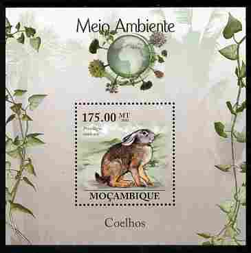 Mozambique 2010 The Environment - Rabbits perf m/sheet unmounted mint Michel BL 301, stamps on animals, stamps on rabbits, stamps on environment