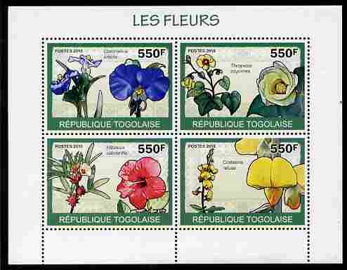 Togo 2010 Flowers perf sheetlet containing 4 values unmounted mint , stamps on , stamps on  stamps on flowers