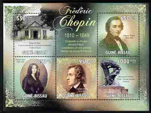 Guinea - Bissau 2010 200th Birth Anniversary of Frederic Chopin perf sheetlet containing 5 values unmounted mint , stamps on , stamps on  stamps on personalities, stamps on  stamps on chopin, stamps on  stamps on music, stamps on  stamps on composers, stamps on  stamps on 