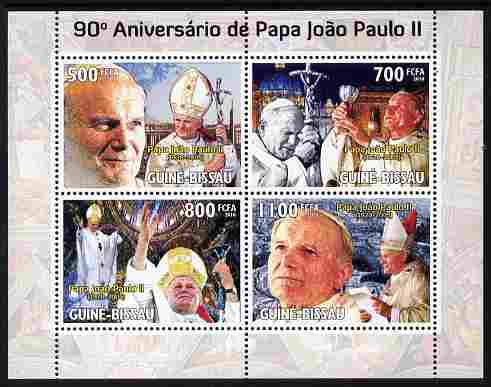 Guinea - Bissau 2010 90th Birth Anniversary of Pope John Paul II perf sheetlet containing 4 values unmounted mint , stamps on personalities, stamps on pope, stamps on popes